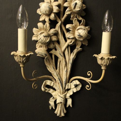 FRENCH PAIR OF TWIN ARM POLYCHROME WALL LIGHTS - ADDITIONAL PHOTO 5