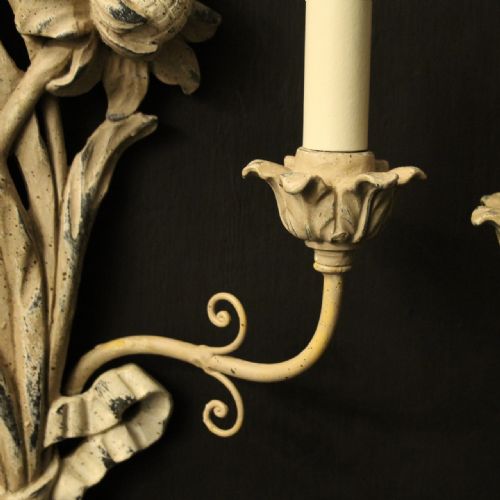 FRENCH PAIR OF TWIN ARM POLYCHROME WALL LIGHTS - ADDITIONAL PHOTO 6
