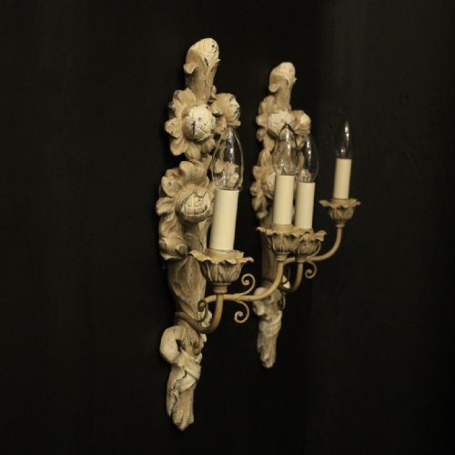 FRENCH PAIR OF TWIN ARM POLYCHROME WALL LIGHTS - ADDITIONAL PHOTO 9