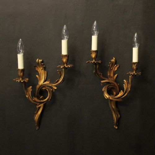 french pair of bronze antique wall sconces - CATEGORY: ANTIQUE LIGHTING - DATED 19TH CENTURY