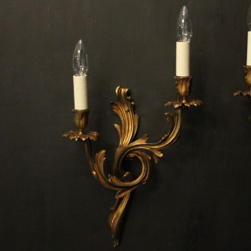 FRENCH PAIR OF BRONZE ANTIQUE WALL SCONCES - ADDITIONAL PHOTO 1