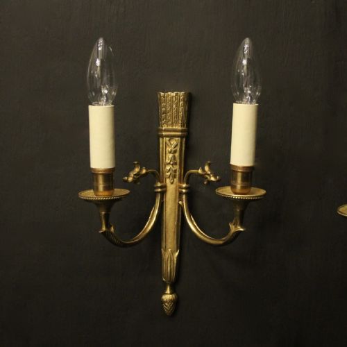 FRENCH PAIR OF GILDED EMPIRE ANTIQUE WALL LIGHTS - ADDITIONAL PHOTO 1