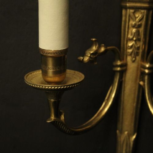 FRENCH PAIR OF GILDED EMPIRE ANTIQUE WALL LIGHTS - ADDITIONAL PHOTO 3