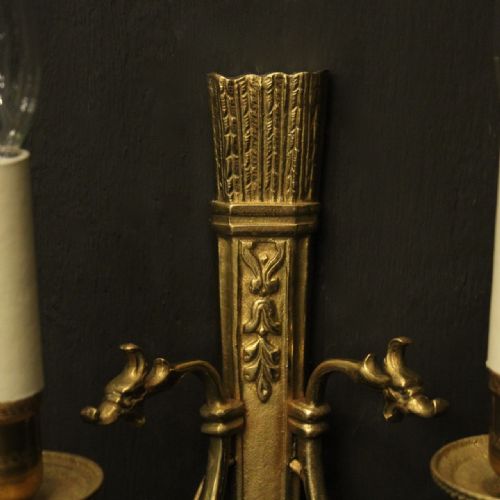 FRENCH PAIR OF GILDED EMPIRE ANTIQUE WALL LIGHTS - ADDITIONAL PHOTO 4