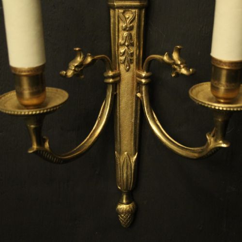 FRENCH PAIR OF GILDED EMPIRE ANTIQUE WALL LIGHTS - ADDITIONAL PHOTO 7
