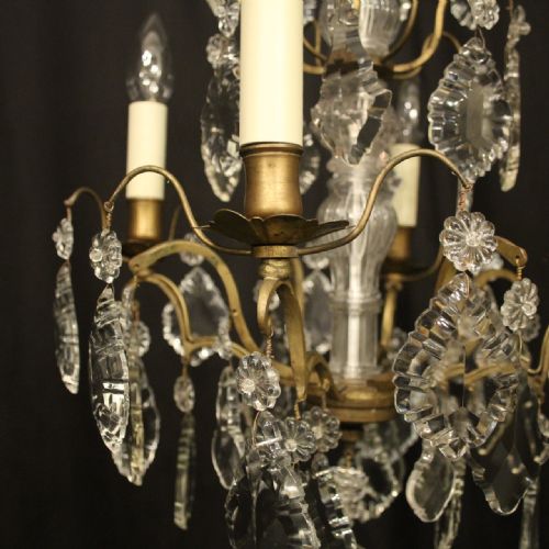 FRENCH GILDED 4 LIGHT ANTIQUE CHANDELIER - ADDITIONAL PHOTO 2