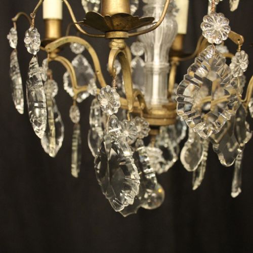 FRENCH GILDED 4 LIGHT ANTIQUE CHANDELIER - ADDITIONAL PHOTO 5