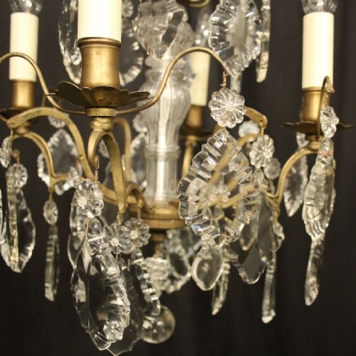 FRENCH GILDED 4 LIGHT ANTIQUE CHANDELIER - ADDITIONAL PHOTO 6
