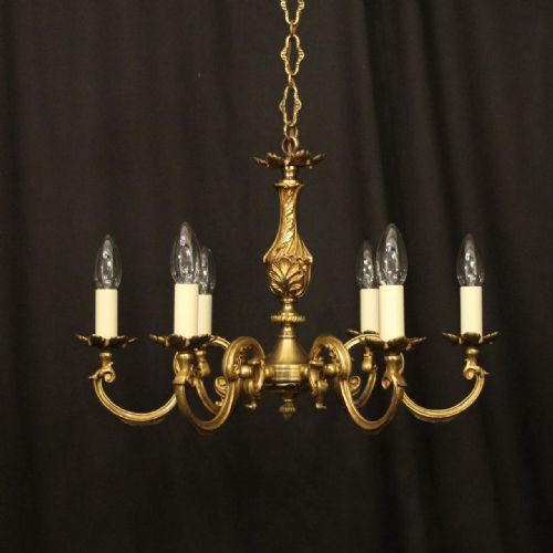 french gilded bronze 6 light antique chandelier - CATEGORY: ANTIQUE LIGHTING - DATED 1930