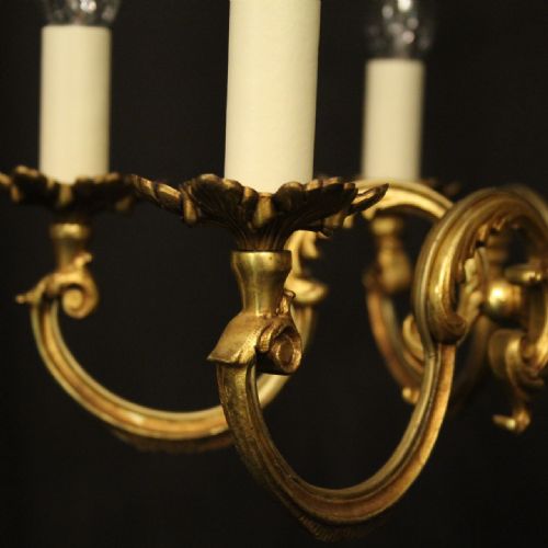FRENCH GILDED BRONZE 6 LIGHT ANTIQUE CHANDELIER - ADDITIONAL PHOTO 3