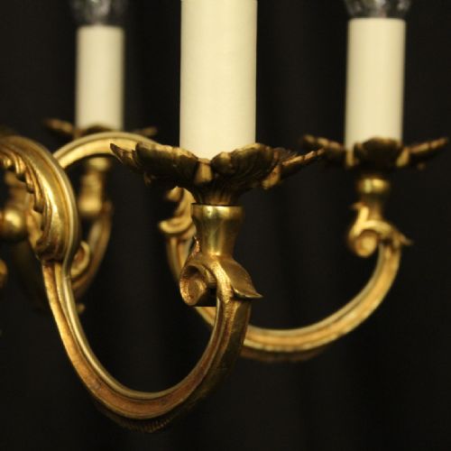 FRENCH GILDED BRONZE 6 LIGHT ANTIQUE CHANDELIER - ADDITIONAL PHOTO 6