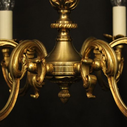 FRENCH GILDED BRONZE 6 LIGHT ANTIQUE CHANDELIER - ADDITIONAL PHOTO 7