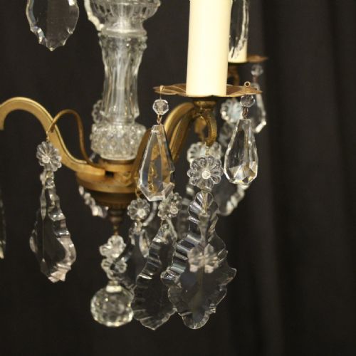 FRENCH GILDED TRIPLE LIGHT ANTIQUE CHANDELIER - ADDITIONAL PHOTO 1