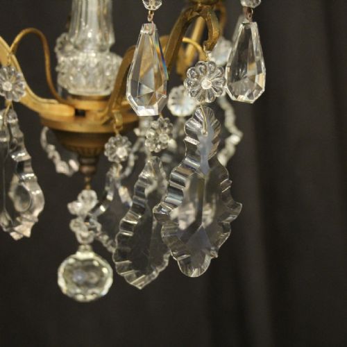 FRENCH GILDED TRIPLE LIGHT ANTIQUE CHANDELIER - ADDITIONAL PHOTO 3
