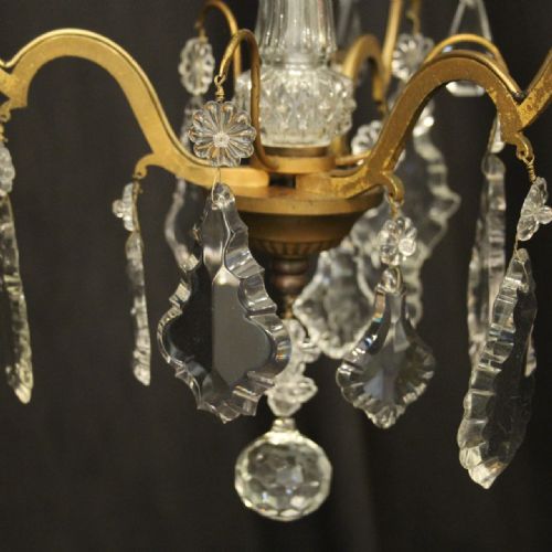FRENCH GILDED TRIPLE LIGHT ANTIQUE CHANDELIER - ADDITIONAL PHOTO 4