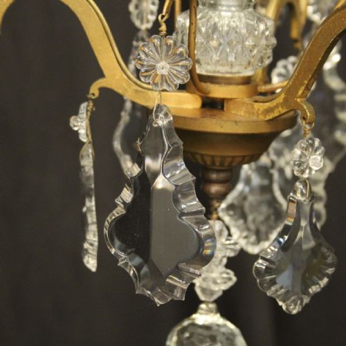 FRENCH GILDED TRIPLE LIGHT ANTIQUE CHANDELIER - ADDITIONAL PHOTO 5
