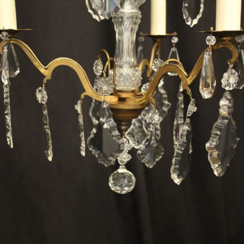 FRENCH GILDED TRIPLE LIGHT ANTIQUE CHANDELIER - ADDITIONAL PHOTO 6