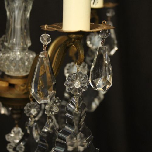 FRENCH GILDED TRIPLE LIGHT ANTIQUE CHANDELIER - ADDITIONAL PHOTO 7