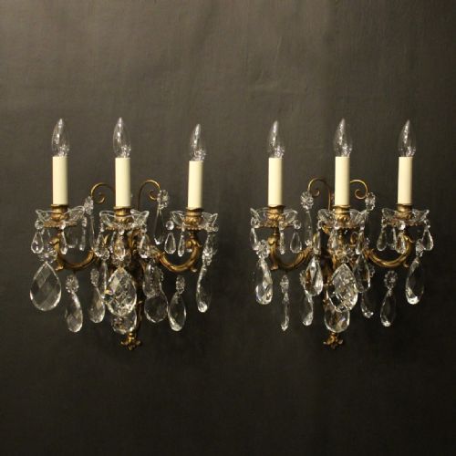 french pair of gilded bronze triple arm antique wall lights - CATEGORY: ANTIQUE LIGHTING - DATED 1920