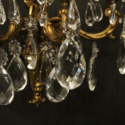 FRENCH PAIR OF GILDED BRONZE TRIPLE ARM ANTIQUE WALL LIGHTS - ADDITIONAL PHOTO 3