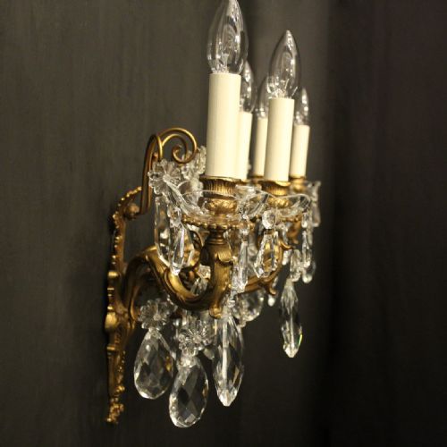 FRENCH PAIR OF GILDED BRONZE TRIPLE ARM ANTIQUE WALL LIGHTS - ADDITIONAL PHOTO 8