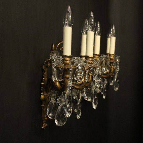 FRENCH PAIR OF GILDED BRONZE TRIPLE ARM ANTIQUE WALL LIGHTS - ADDITIONAL PHOTO 9