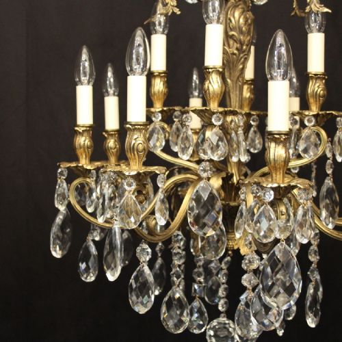 ITALIAN 12 LIGHT GILDED BRONZE CRYSTAL ANTIQUE CHANDELIER - ADDITIONAL PHOTO 2