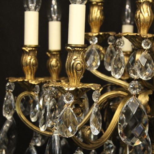 ITALIAN 12 LIGHT GILDED BRONZE CRYSTAL ANTIQUE CHANDELIER - ADDITIONAL PHOTO 3