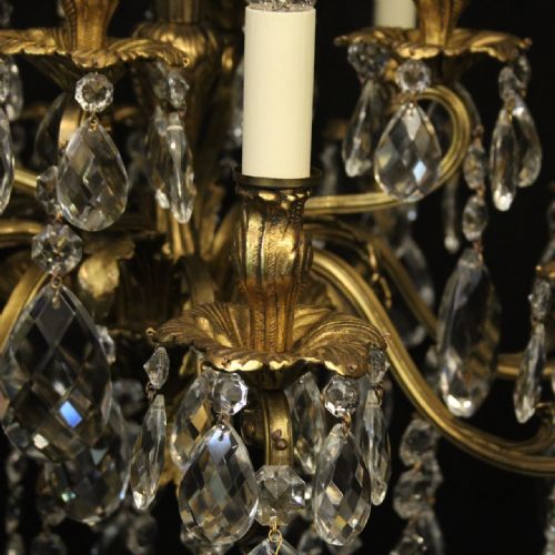 ITALIAN 12 LIGHT GILDED BRONZE CRYSTAL ANTIQUE CHANDELIER - ADDITIONAL PHOTO 4
