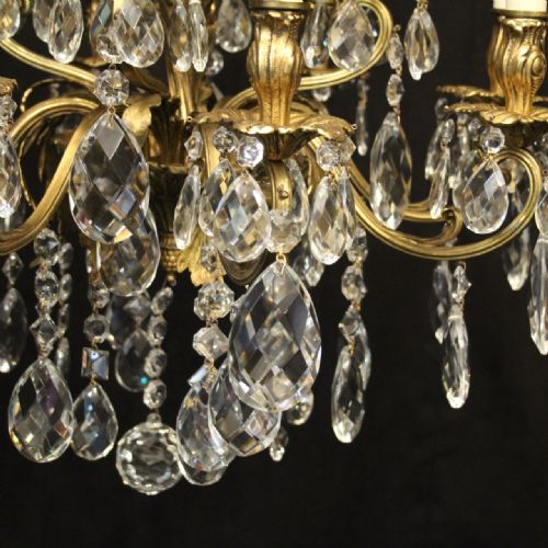 ITALIAN 12 LIGHT GILDED BRONZE CRYSTAL ANTIQUE CHANDELIER - ADDITIONAL PHOTO 5