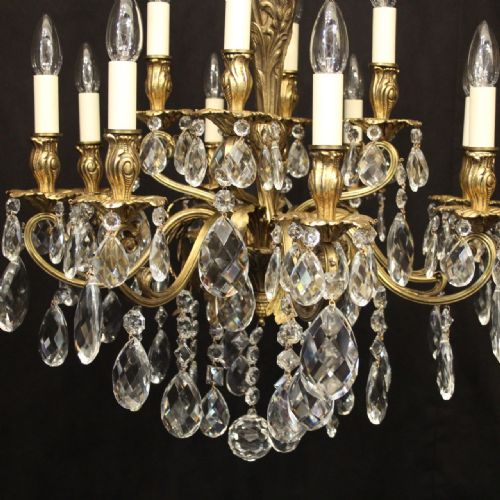 ITALIAN 12 LIGHT GILDED BRONZE CRYSTAL ANTIQUE CHANDELIER - ADDITIONAL PHOTO 6