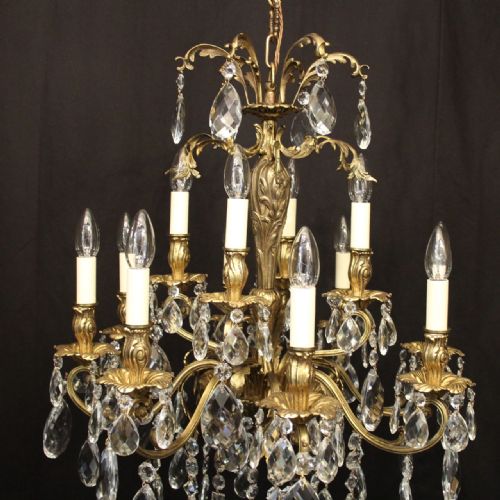 ITALIAN 12 LIGHT GILDED BRONZE CRYSTAL ANTIQUE CHANDELIER - ADDITIONAL PHOTO 7