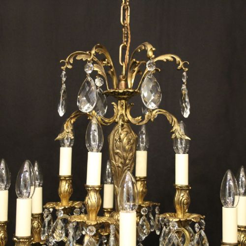 ITALIAN 12 LIGHT GILDED BRONZE CRYSTAL ANTIQUE CHANDELIER - ADDITIONAL PHOTO 8