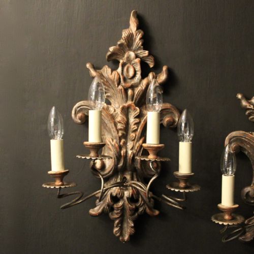 ITALIAN PAIR OF SILVER GILTWOOD ANTIQUE WALL LIGHTS - ADDITIONAL PHOTO 1