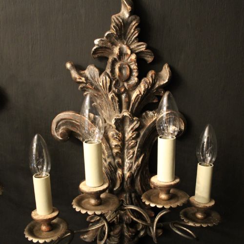 ITALIAN PAIR OF SILVER GILTWOOD ANTIQUE WALL LIGHTS - ADDITIONAL PHOTO 2