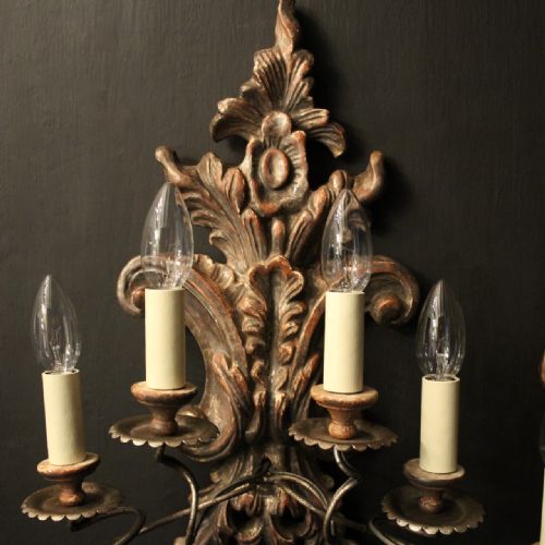 ITALIAN PAIR OF SILVER GILTWOOD ANTIQUE WALL LIGHTS - ADDITIONAL PHOTO 3