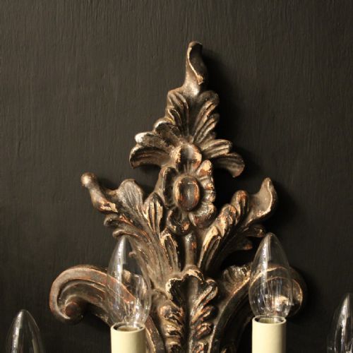 ITALIAN PAIR OF SILVER GILTWOOD ANTIQUE WALL LIGHTS - ADDITIONAL PHOTO 5