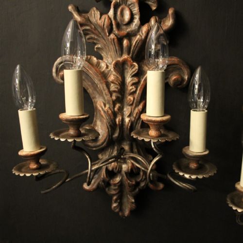 ITALIAN PAIR OF SILVER GILTWOOD ANTIQUE WALL LIGHTS - ADDITIONAL PHOTO 6
