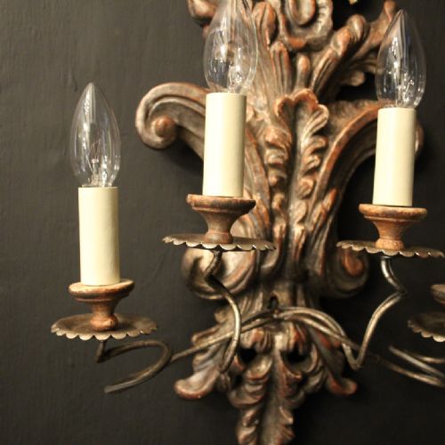 ITALIAN PAIR OF SILVER GILTWOOD ANTIQUE WALL LIGHTS - ADDITIONAL PHOTO 7