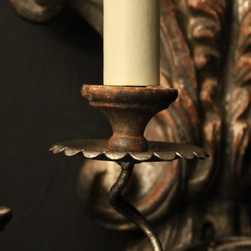 ITALIAN PAIR OF SILVER GILTWOOD ANTIQUE WALL LIGHTS - ADDITIONAL PHOTO 8