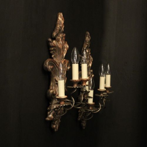 ITALIAN PAIR OF SILVER GILTWOOD ANTIQUE WALL LIGHTS - ADDITIONAL PHOTO 9
