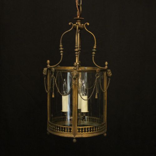 english gilded bronze convex antique hall lantern - CATEGORY: ANTIQUE LIGHTING - DATED 1910