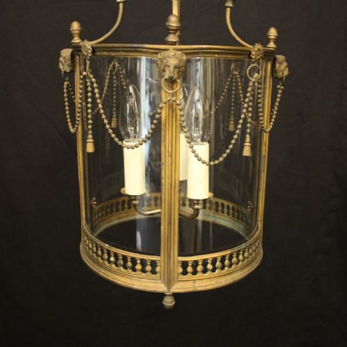 ENGLISH GILDED BRONZE CONVEX ANTIQUE HALL LANTERN - ADDITIONAL PHOTO 1