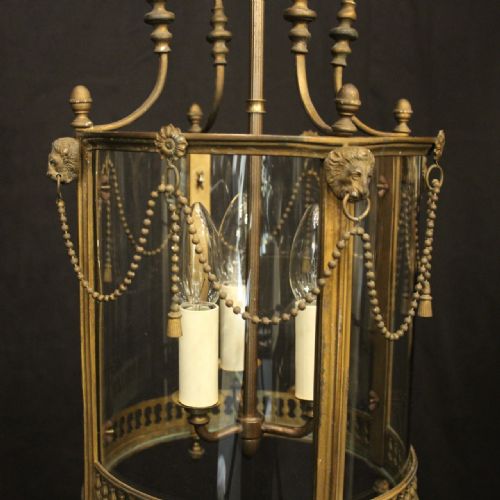 ENGLISH GILDED BRONZE CONVEX ANTIQUE HALL LANTERN - ADDITIONAL PHOTO 2