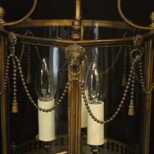 ENGLISH GILDED BRONZE CONVEX ANTIQUE HALL LANTERN - ADDITIONAL PHOTO 4