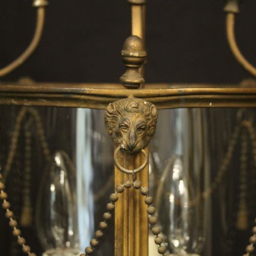ENGLISH GILDED BRONZE CONVEX ANTIQUE HALL LANTERN - ADDITIONAL PHOTO 6