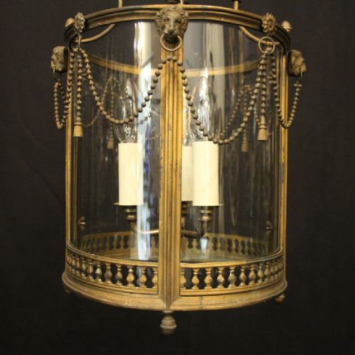 ENGLISH GILDED BRONZE CONVEX ANTIQUE HALL LANTERN - ADDITIONAL PHOTO 8