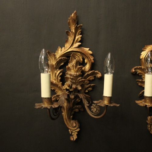 FRENCH SET OF 6 GILTWOOD TWIN ARM ANTIQUE WALL LIGHTS - ADDITIONAL PHOTO 1