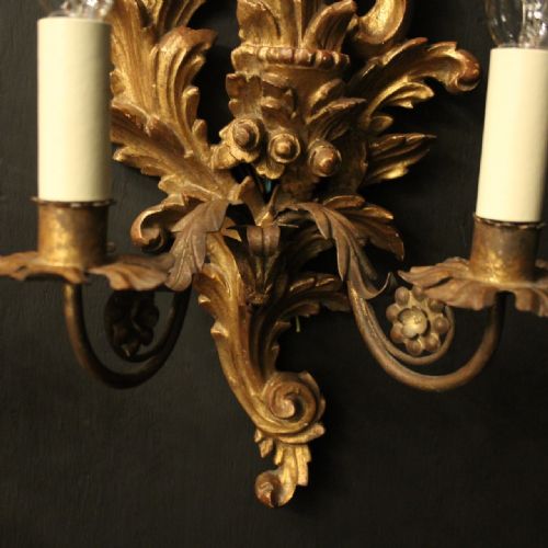 FRENCH SET OF 6 GILTWOOD TWIN ARM ANTIQUE WALL LIGHTS - ADDITIONAL PHOTO 2