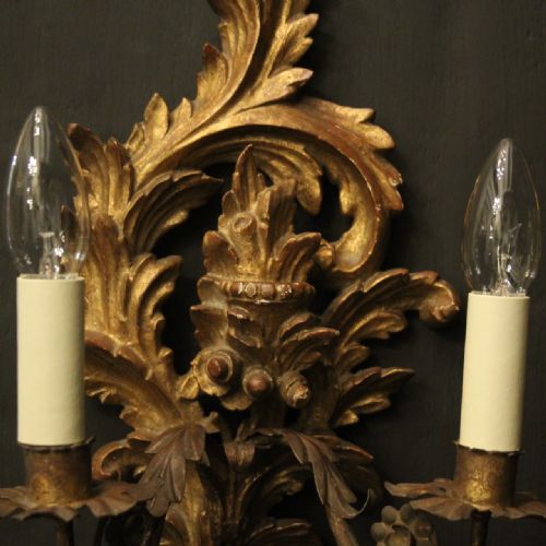 FRENCH SET OF 6 GILTWOOD TWIN ARM ANTIQUE WALL LIGHTS - ADDITIONAL PHOTO 3